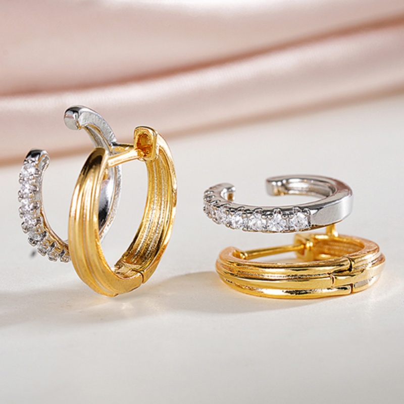Unisex Creative Double Circle Earrings with Synthetic Zirconia
